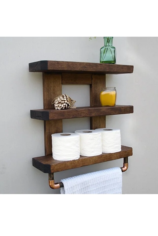 Ahşap Banyo Rafı Rustic Banyo Düzenleyici